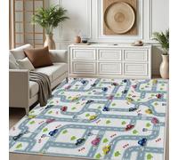 Tapis Salon Voiture Enfant, Tapis Poil Ras Circuit Voiture Route Enfant Jeu Plan de Ville Doux Antidérapant Lavable, Moquette Chambre Descente De Lit pour Couloir Cuisine, Salle à Manger, 100x150 cm