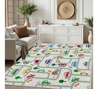 Tapis Salon Voiture Enfant, Tapis Poil Ras Route Enfant Circuit Voiture Plan de Ville Doux Antidérapant Lavable, Moquette Chambre Descente De Lit pour Couloir Cuisine, Salle à Manger, 100x150 cm