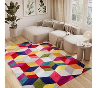 Tapis Salsa Tapis Cheveux Courts Chambre Ado Bureau Moderne Abstrait Géométrique Cubes Multicolore Moderne Facile à Entretenir 120 x 170 cm