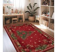 Tapis sapin de Noël, poinsettia festif, étoiles rouges, tapis d'intérieur rectangulaire à poils courts en éponge qui ne perd pas ses poils pour salon, chambre à coucher, salle de classe, appartement