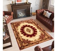 Tapis Séjour Chambre à coucher Design à poils courts Motif classique Floral Rouge Beige Crème Oekotex 200 x 300 cm