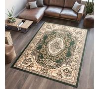 Tapis Séjour Chambre à coucher Tapis à poils courts Design classique Oriental Ornament Médaillon Fleurs Vert Beige Bordure Oekotex 80 x 150 cm