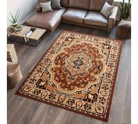 Tapis Séjour Chambre à coucher Tapis à poils courts Design classique Ornement Médaillon Floral Marron Marron clair Beige Bordure ÖKOTEX 80 x 150 cm