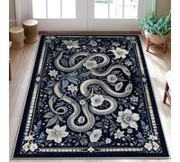 Tapis serpent, botanique vintage fleur feuille aucun bleu marine à poils courts esthétiques tapis d'entrée salle de bain cuisine décoration de porte 0,9 x 1,5 m