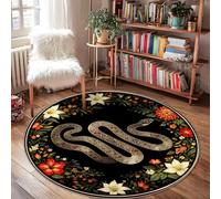Tapis serpent, nature, bohème, fleur, feuille, automne, noir, dos antidérapant, tapis de porte rond, tapis de bord relié pour salle de bain, entrée, chevet, buanderie, décoration de salle de bain, 1,2