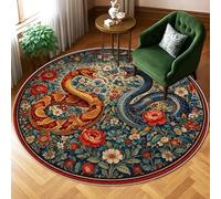 Tapis serpents, fleurs artistiques florales, feuilles, rouge, tapis rond d'intérieur à poils courts qui ne perd pas ses poils pour salon, chambre à coucher, sous table, décoration de salle à manger
