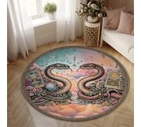 Tapis serpents, fleurs mystiques bohèmes, cartes de tarot, non pastel, antidérapant, doux, rond, résistant aux taches, pour salon, chambre à coucher, sous table, décoration de salle à manger, 1,5 x
