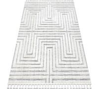 Tapis SEVILLA Z788A, blanc / gris - glands, motif Labyrinthe-Grec, Berbère, Maroc, Shaggy blanc 160x220 cm