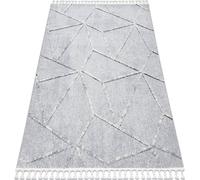 Tapis SEVILLA Z791C mosaïque gris / blanc - frangé, berbère, Maroc, Shaggy gris 240x330 cm