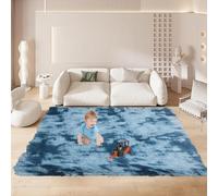 Tapis Shaggy 120 x 140 cm Dessous Antidérapant Tapis Moelleux à Poils Courts Décoration Intérieure pour Salon Chambre Filles Enfants, Bleu Foncé