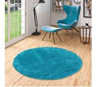 Tapis Shaggy à poils longs - PERGAMON - Aloha - Rond - Bleu