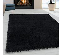 Tapis shaggy à poils longs pour chambre à coucher - Super doux - Noir - 300 x 400 cm