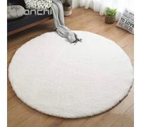 Tapis Shaggy à poils longs pour le salon Tapis rond facile d'entretien Haute qualité Haute densité de fils Absorbant l'eau Tapis de salle de bain Pour le salon Blanc Ø 140 cm