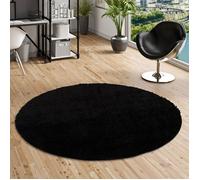 Tapis Shaggy à poils longs rond - PERGAMON - Aloha - Synthétique - Noir - 80 cm