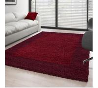 Tapis Shaggy - AYYILDIZ - 200x290 cm - Rouge-Bordeaux - 30 mm de hauteur de pile