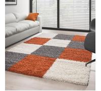 Tapis Shaggy - Ayyildiz - Design à Carreaux - Terracotta, Blanc, Gris - 160x230 cm - 30 mm Pile