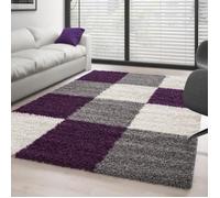 Tapis Shaggy - Ayyildiz - VIOLET-BLANC-GRIS - 120x170 cm - 30 mm de hauteur de pile - Intérieur