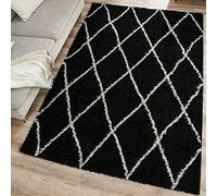 Tapis Shaggy Berbere à Poils Longs, Tapis Doux et Confortable, Tapis Salon Creme, Noir, Anthracite, Boheme (450 Noir, 80x140 cm)