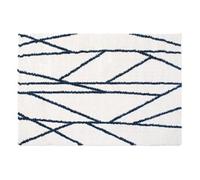 Tapis shaggy berbère lignes asymétriques - 160 x 230 cm - Blanc et bleu nuit - BARDIO