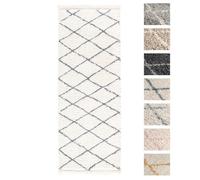 Tapis Shaggy Couloir 80x300 cm Crème Anthracite Dessin Diamant - TESSO LIVING - Poils Longs 3 cm - Synthétique