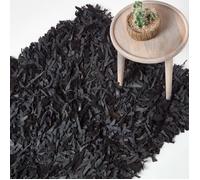 Tapis Shaggy - Dallas - Noir - 90 x 150 cm - Cuir - Intérieur