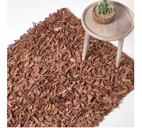 Tapis Shaggy en Cuir - Dallas - Marron - 90 x 150 cm - Artisanat - Intérieur