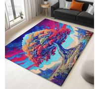 Tapis Shaggy Fantaisie Arbre Vie, Tapis rectangulaire d'intérieur 160 x 230 cm Multicolore Sol Antidérapant et Lavable en Machine - pour Le Salon - la Chambre, Doux et Confortable