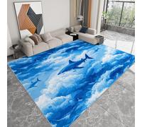 Tapis Shaggy Lavable 160 x 230cm - Moelleux et Antidérapant Caoutchouc Anti-Sable Tapis, Requin Animal Ciel étoilé de rêve pour Salon Couloir Salle D'étude Décorations Intérieures