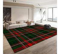 Tapis Shaggy Lavable 160cm x 230cm - Moelleux et Antidérapant Tapis, Damier Rouge Et Vert pour Salon, Couloir, Salle d'étude, Décorations Intérieures Plaid écossais Traditionnel