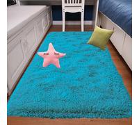 Tapis Shaggy Longues Soft 85 x 200 cm Dessous Antidérapant Tapis de Décoration Moelleux Doux Au Toucher pour Salon Chambre Filles Enfants, Bleu