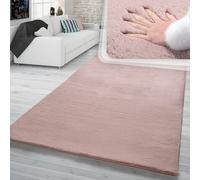 Tapis Shaggy Rose Salon Doux Poils Longs Look Fourrure Robuste Confortable