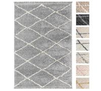 Tapis Shaggy Salon 195x290 cm Gris Dessin Diamant - TESSO LIVING - Rectangulaire - Intérieur