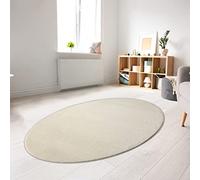 Tapis Shaggy salon de tapis moquette Flokati en crème, 140x200 cm Oval