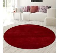 Tapis Shaggy Salon de Tapis Moquette Flokati en Rouge, 120 cm Rond
