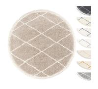 Tapis Shaggy Salon Ronde Ø195 cm Beige Dessin Diamant - TESSO LIVING - Synthétique - Intérieur