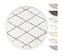 Tapis Shaggy Salon Ronde Ø195 cm - TESSO LIVING - Crème Anthracite - Poils Longs Extra Doux