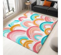 Tapis Shaggy Style Dessiné À La Main Arche Arc En Ciel, Tapis rectangulaire d'intérieur 80 x 150 cm Multicolore Sol Antidérapant et Lavable en Machine - pour Le Salon - la Chambre, Doux et Confortable
