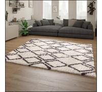 Tapis Shaggy Tapis De Salon Poil Long Look Vintage Scandinave Gris Blanc Cassé