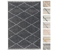 Tapis Shaggy - TESSO LIVING - 80x150 cm - Anthracite - Dessin Diamant - Poils Longs