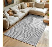 SIMPEX Tapis à Poils Longs pour Salon, Tapis de Cuisine, Tapis de Chambre à Coucher, Tapis Style scandinave et bohème avec Design 3D, Doux et Moelleux.Taille: 240 x 340 cm, Argent