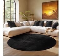 Tapis SIMPEX Rond 120 cm Poils Courts Lavable, Doucement Antidérapant et Design Moderne pour Salon, Chambre, Noir