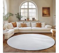 SIMPEX Tapis Rond Blanc 120 cm Tapis à Poils Courts Lavable, Rond, Doucement Antidérapant et Design Monochrome Moderne pour Salon, Chambre, Cuisine et Chambre d'enfant