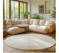 SIMPEX Tapis Rond Crème 160 cm Tapis à Poils Courts Lavable, Rond, Doucement Antidérapant et Design Monochrome Moderne pour Salon, Chambre, Cuisine et Chambre d'enfant