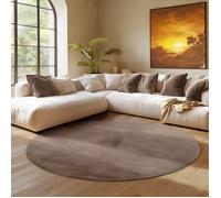 Tapis SIMPEX Rond 160 cm Poils Courts Lavable, Doucement Antidérapant et Design Moderne pour Salon, Chambre Marron