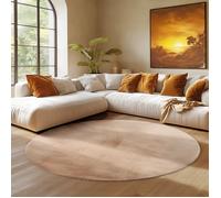 SIMPEX Tapis Rond Beige 160 cm Tapis à Poils Courts Lavable, Rond, Doucement Antidérapant et Design Monochrome Moderne pour Salon, Chambre, Cuisine et Chambre d'enfant