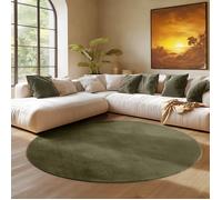 SIMPEX Tapis Rond Vert 200 cm Tapis à Poils Courts Lavable, Rond, Doucement Antidérapant et Design Monochrome Moderne pour Salon, Chambre, Cuisine et Chambre d'enfant