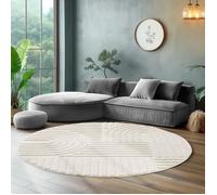 SIMPEX Tapis Rond à Poils Longs pour Salon, Tapis de Cuisine, Tapis de Chambre à Coucher, Tapis Style scandinave et bohème avec Design 3D, Doux et Moelleux.Taille: 200 x 200 cm, crème