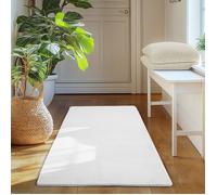 Tapis SIMPEX Runner 60x100 cm Poils Courts Lavable, Antidérapant et Doux, Design Moderne pour Chambre Blanc
