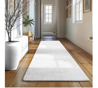 Tapis SIMPEX Runner 80x250 cm Poils Courts Lavable, Antidérapant et Doux, Design Moderne pour Chambre Blanc