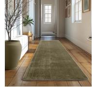 SIMPEX Tapis Runner Vert 80x250 cm Tapis à Poils Courts Lavable, Antidérapant et Doux, Design Monochrome Moderne pour Chambre, Cuisine et Couloir
